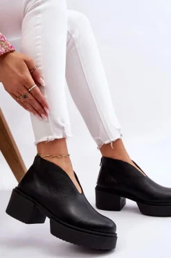 Skórzane Botki Na Masywnym Obcasie Nicole 2795/056 Czarne