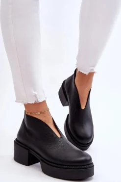 Skórzane Botki Na Masywnym Obcasie Nicole 2795/056 Czarne