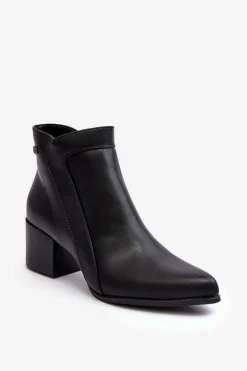 Skórzane Botki Na Niskim Obcasie Czarne Cidi