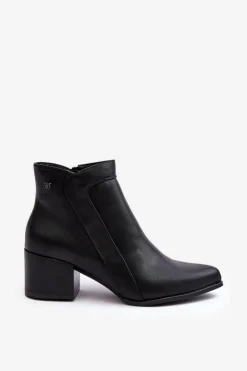 Skórzane Botki Na Niskim Obcasie Czarne Cidi