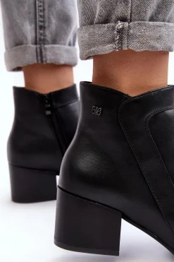 Skórzane Botki Na Niskim Obcasie Czarne Cidi