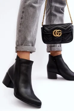 Skórzane Botki Na Niskim Obcasie Czarne Cidi