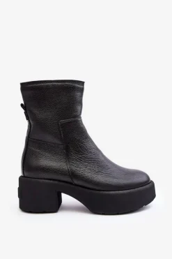 Skórzane Botki Na Niskim Obcasie Czarne Lemar Volavola