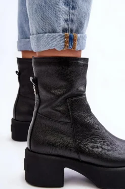 Skórzane Botki Na Niskim Obcasie Czarne Lemar Volavola