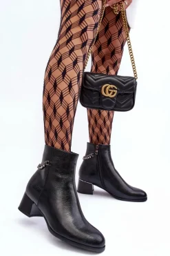 Skórzane Botki Na Niskim Obcasie Czarne Rennie