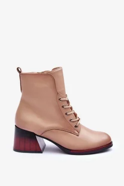Skórzane Botki Na Obcasie Beżowe Luloshe