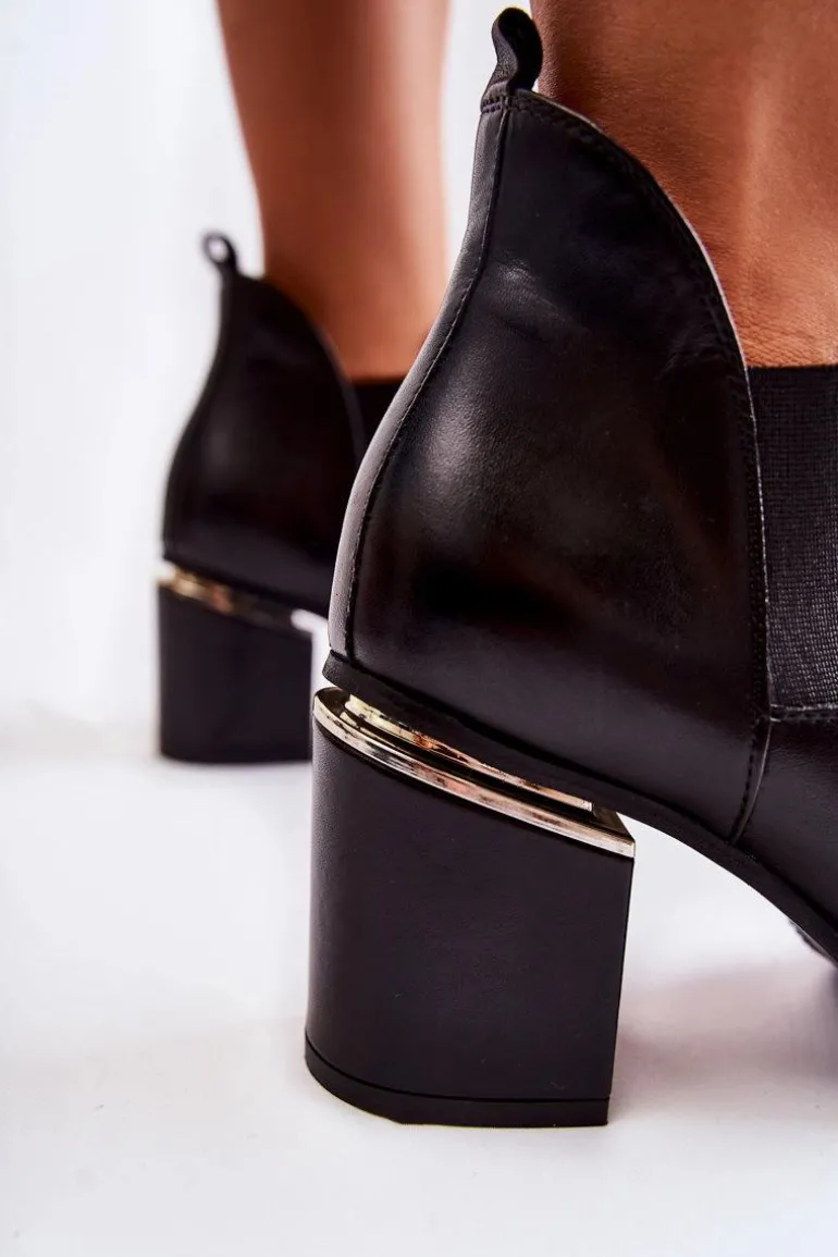 Skórzane Botki Na Obcasie Laura Messi 2506 Czarne