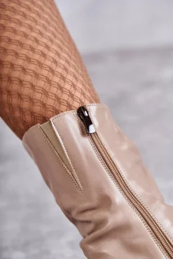 Skórzane Botki Na Obcasie Laura Messi 2560 Beżowe