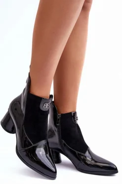 Skórzane Botki Na Obcasie S.Barski MR870-96 Czarne