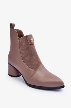 Skórzane Botki Na Obcasie S.Barski MR870-96 Beżowe