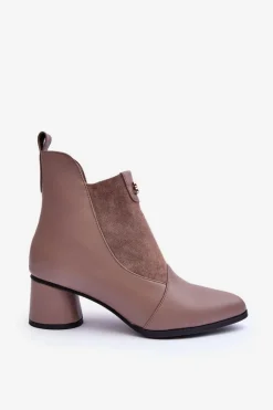 Skórzane Botki Na Obcasie S.Barski MR870-96 Beżowe