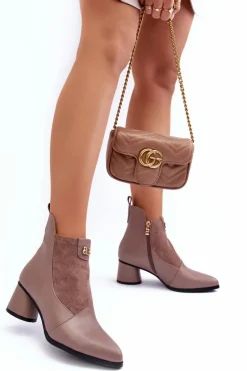 Skórzane Botki Na Obcasie S.Barski MR870-96 Beżowe