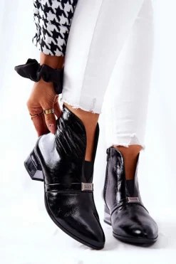 Skórzane Botki Na Obcasie Laura Messi Czarne 2268