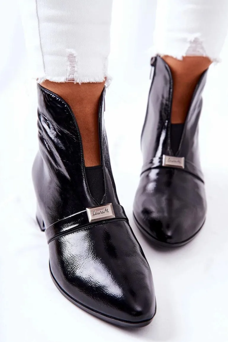 Skórzane Botki Na Obcasie Laura Messi Czarne 2268