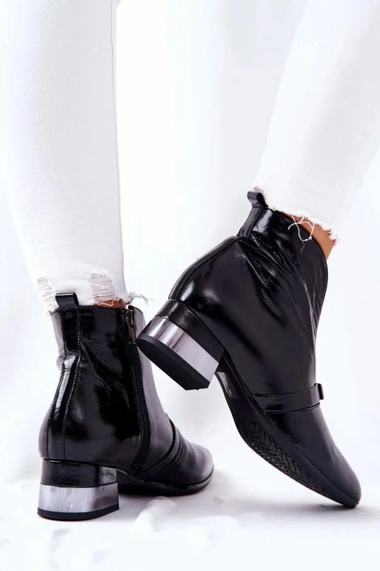 Skórzane Botki Na Obcasie Laura Messi Czarne 2268