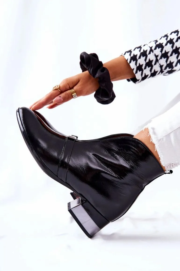 Skórzane Botki Na Obcasie Laura Messi Czarne 2268