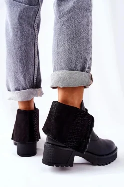 Skórzane Botki Na Obcasie Czarne Challonte