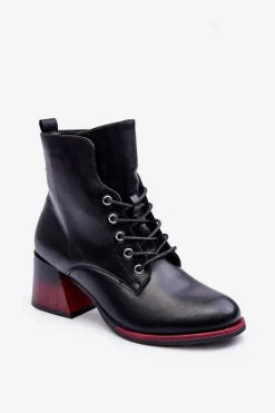 Skórzane Botki Na Obcasie Czarne Luloshe