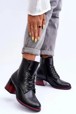 Skórzane Botki Na Obcasie Czarne Luloshe