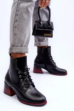 Skórzane Botki Na Obcasie Czarne Luloshe