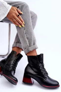 Skórzane Botki Na Obcasie Czarne Luloshe