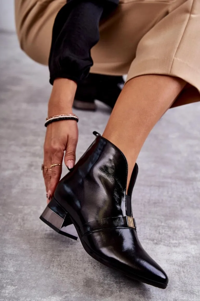 Skórzane Botki Na Płaskim Obcasie Laura Messi 2268 Czarne