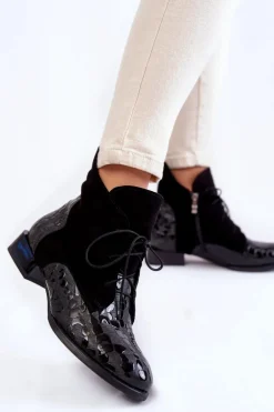 Skórzane Botki Na Płaskim Obcasie Maciejka 2878J-01 Czarne