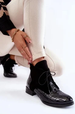 Skórzane Botki Na Płaskim Obcasie Maciejka 2878J-01 Czarne