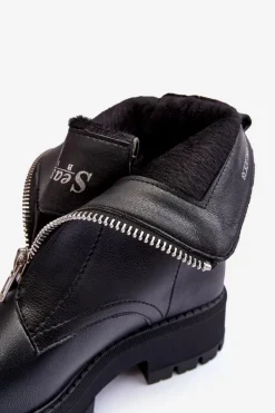 Skórzane Botki Na Płaskim Obcasie Z Suwakiem Czarne Vimal