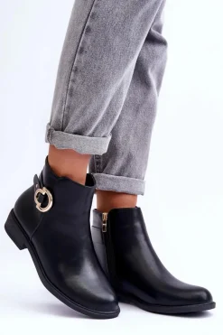 Skórzane Botki Na Płaskim Obcasie Czarne Meronei