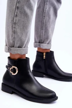 Skórzane Botki Na Płaskim Obcasie Czarne Meronei