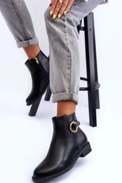 Skórzane Botki Na Płaskim Obcasie Czarne Meronei