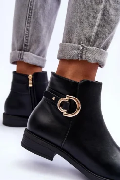 Skórzane Botki Na Płaskim Obcasie Czarne Meronei