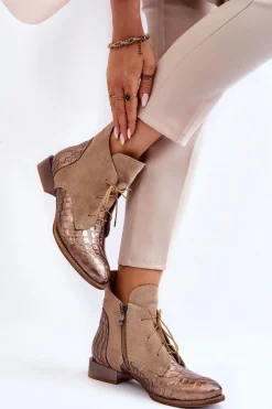 Skórzane Botki Na Płaskim Obcasie Maciejka 2878J-04 Beżowe