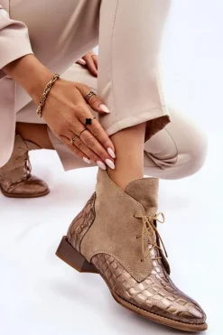 Skórzane Botki Na Płaskim Obcasie Maciejka 2878J-04 Beżowe