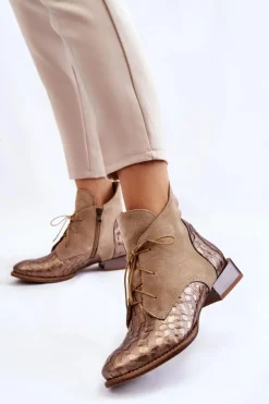 Skórzane Botki Na Płaskim Obcasie Maciejka 2878J-04 Beżowe