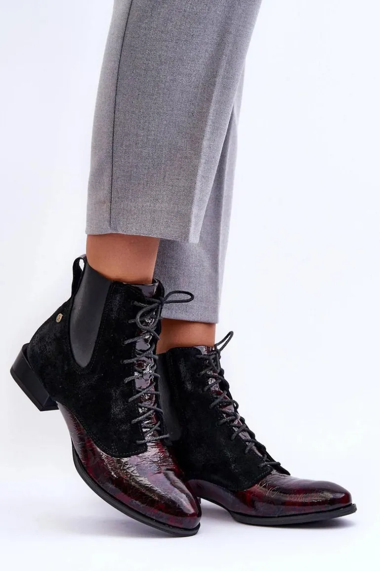 Skórzane Botki Na Płaskim Obcasie Maciejka 06200-08 Czarne