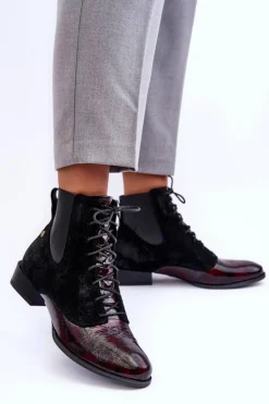 Skórzane Botki Na Płaskim Obcasie Maciejka 06200-08 Czarne