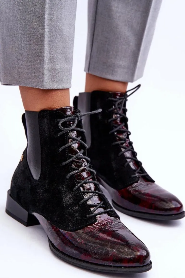 Skórzane Botki Na Płaskim Obcasie Maciejka 06200-08 Czarne