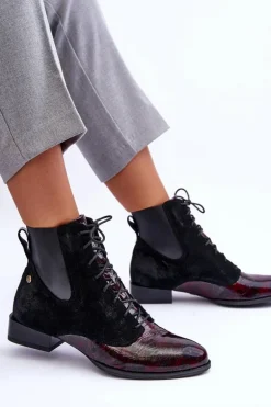 Skórzane Botki Na Płaskim Obcasie Maciejka 06200-08 Czarne