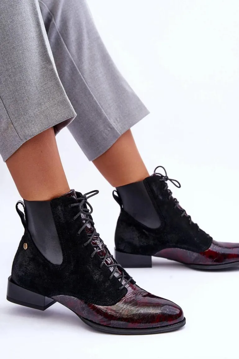 Skórzane Botki Na Płaskim Obcasie Maciejka 06200-08 Czarne