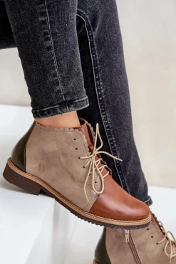 Skórzane Botki Na Płaskim Obcasie Brązowe Zazoo 4078