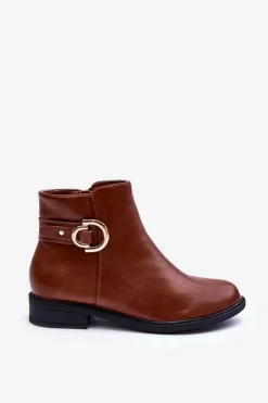 Skórzane Botki Na Płaskim Obcasie Brązowe Meronei