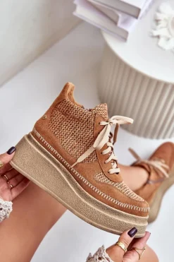 Skórzane Botki Na Platformie I Koturnie Maciejka 06759-29 Brązowe