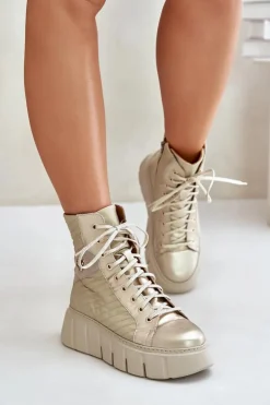 Skórzane Botki Na Platformie Maciejka 06751-25 Złote