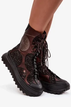 Skórzane Botki Na Platformie Ocieplane Maciejka 06565-02 Brązowo-Złote