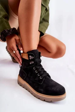 Skórzane Botki Na Platformie Czarne Ressa