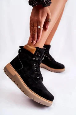 Skórzane Botki Na Platformie Czarne Ressa