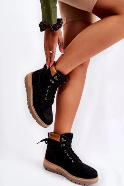 Skórzane Botki Na Platformie Czarne Ressa