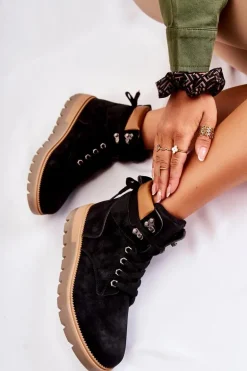 Skórzane Botki Na Platformie Czarne Ressa